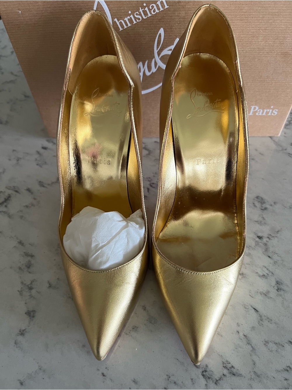 Christian Louboutin Hot Chick 100 Metallic Gold Pointed Leather Pumps